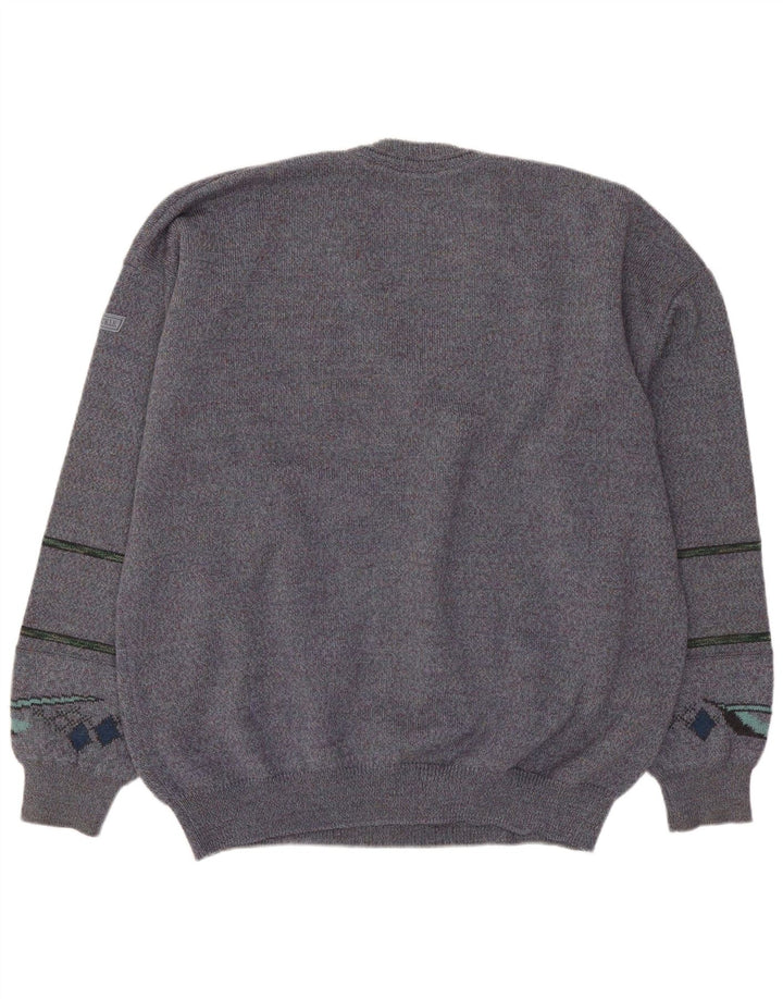 Maglione da uomo con scollo a V Bueckle IT 52 Grande lana vergine geometrica viola