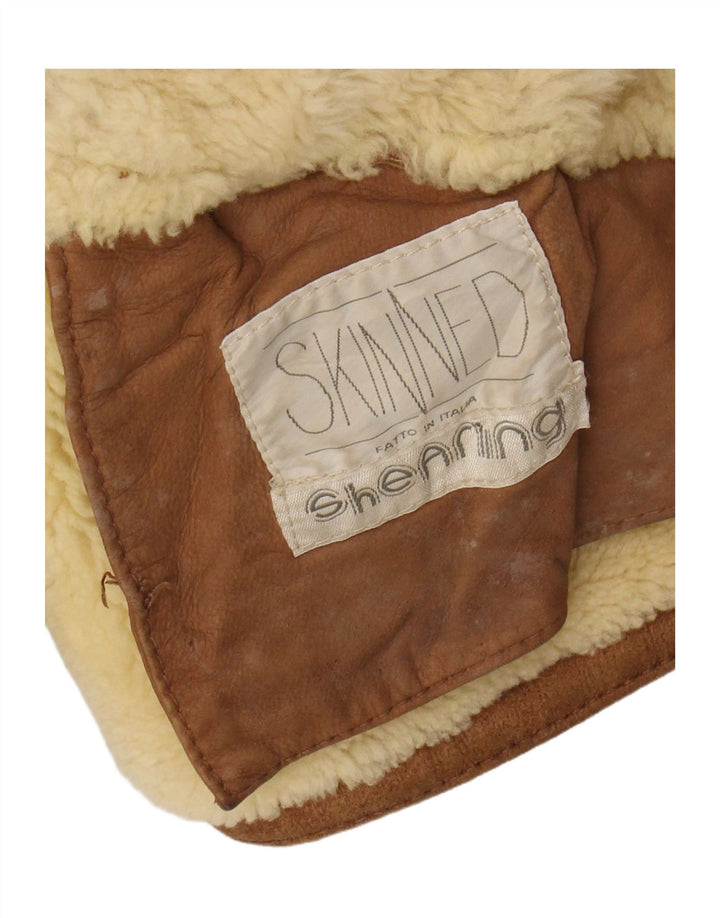 Giacca in shearling doppiopetto da uomo vintage UK 20 2XL Shearling marrone
