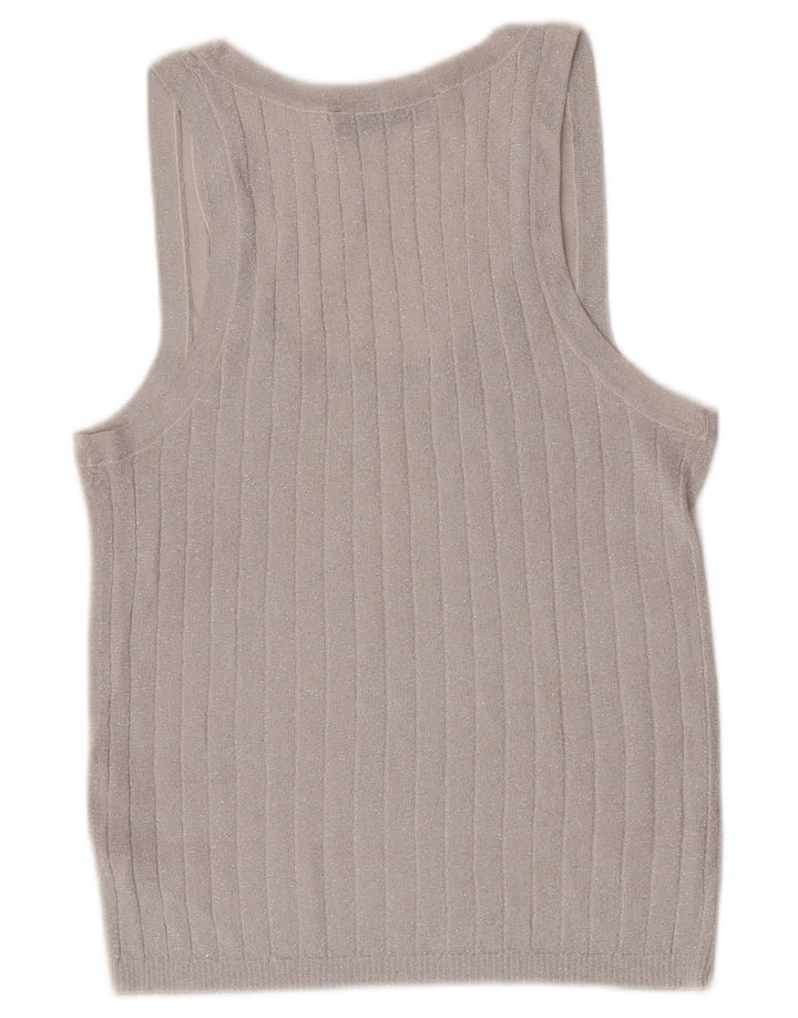 Canotta da donna Zara UK 14 grande in viscosa chiazzata argento