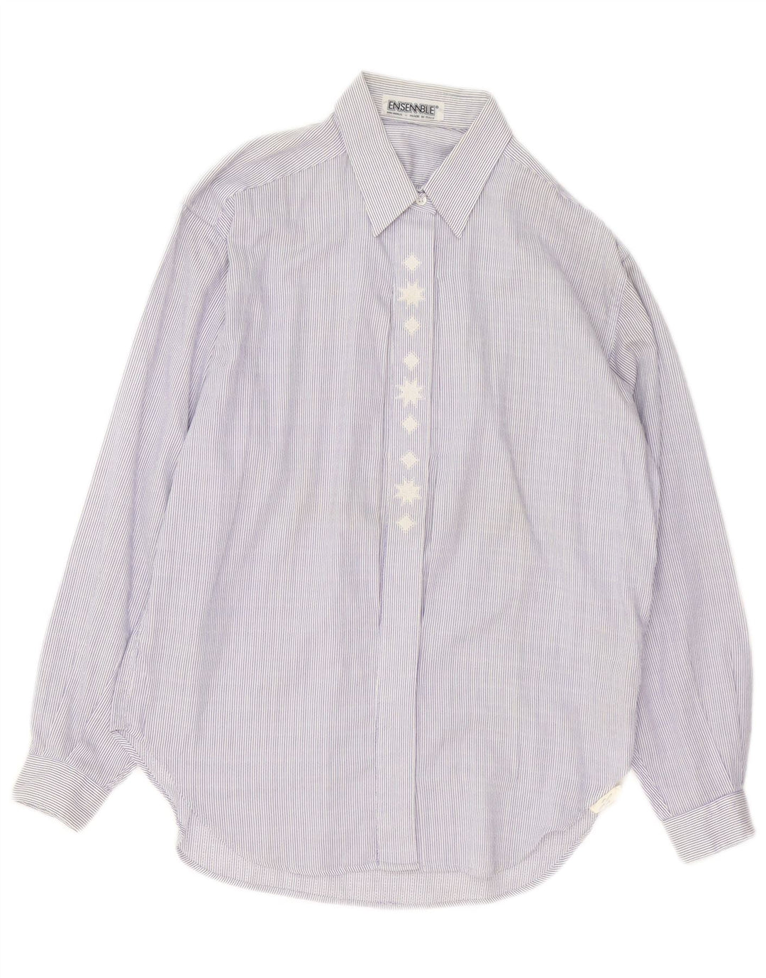 Camicia da donna vintage UK 14 cotone gessato blu medio
