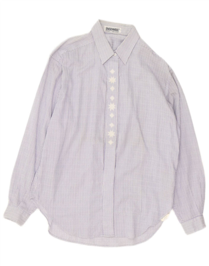 Camicia da donna vintage UK 14 cotone gessato blu medio
