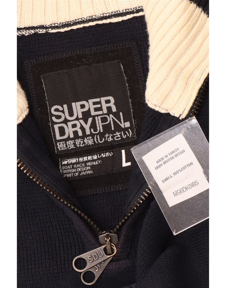 Maglione da uomo con zip e collo Superdry, grande, in cotone blu navy
