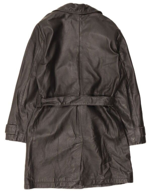 Cappotto in pelle doppio petto da donna Stefanel UK 14 Pelle nera media