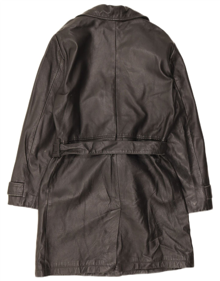 Cappotto in pelle doppio petto da donna Stefanel UK 14 Pelle nera media