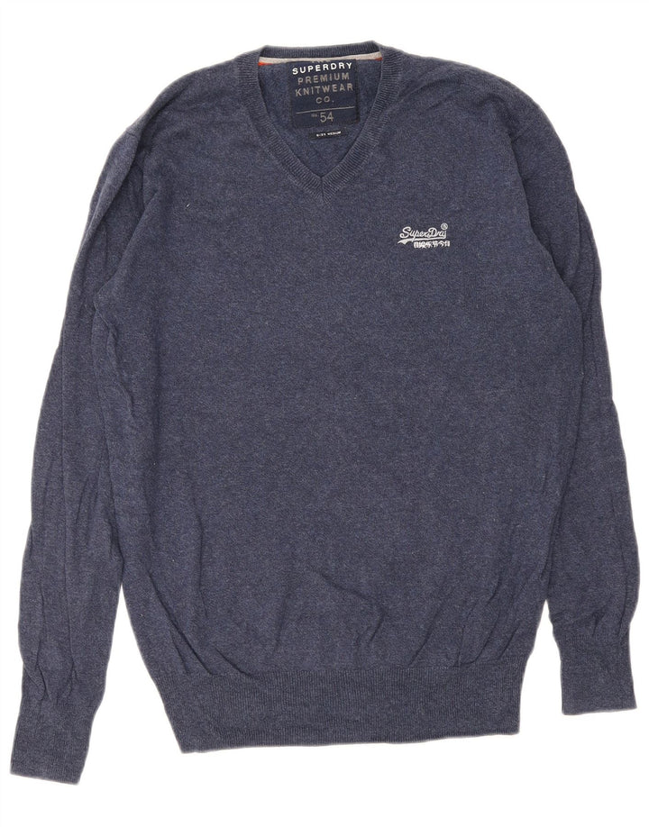 Maglione da uomo con scollo a V Superdry in cotone blu navy medio