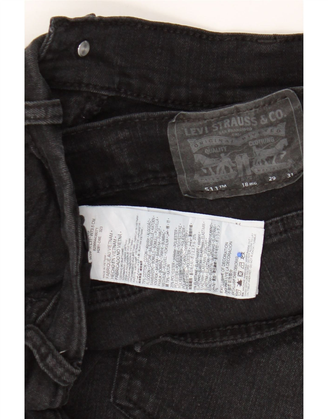 Levi's Ragazzi 511 Jeans Slim 15-16 anni W29 L31 Cotone Nero