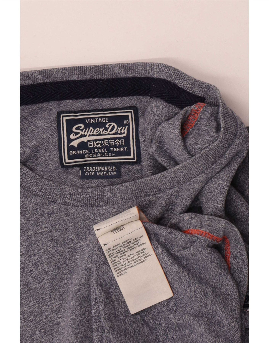 Top da uomo Superdry a maniche lunghe in cotone screziato blu navy medio