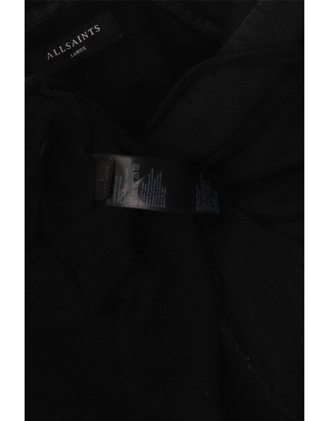Felpa con cappuccio da uomo All Saints, grande, in cotone nero