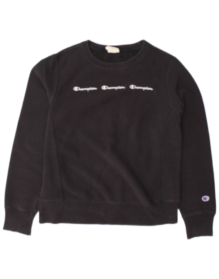 Felpa oversize con grafica da donna Champion, maglione UK 10, piccola, nera