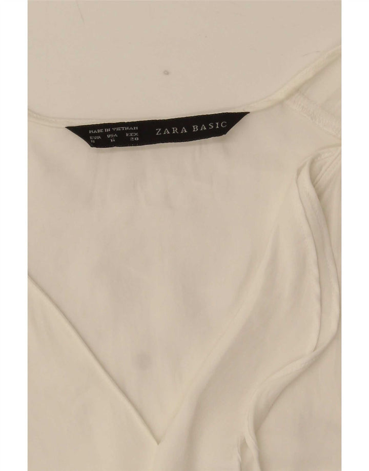 Top Zara da donna, camicetta senza maniche con volant sul davanti, UK 12, bianco medio