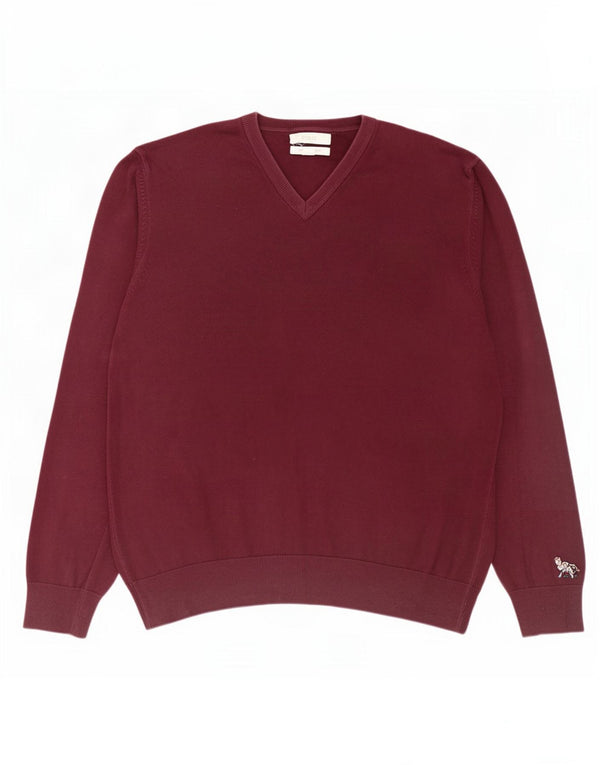 Marks & Spencer Mens V-Neck Jumper Sweater XL Burgundy Cotton
