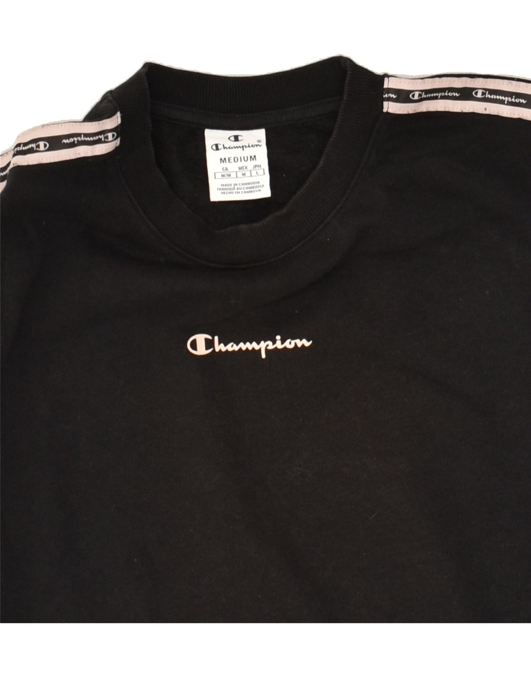 CHAMPION Womens Crop Graphic Sweatshirt Jumper UK 14 Medium Black Cotton Vintage Champion and Second-Hand Champion from Messina Hembry 