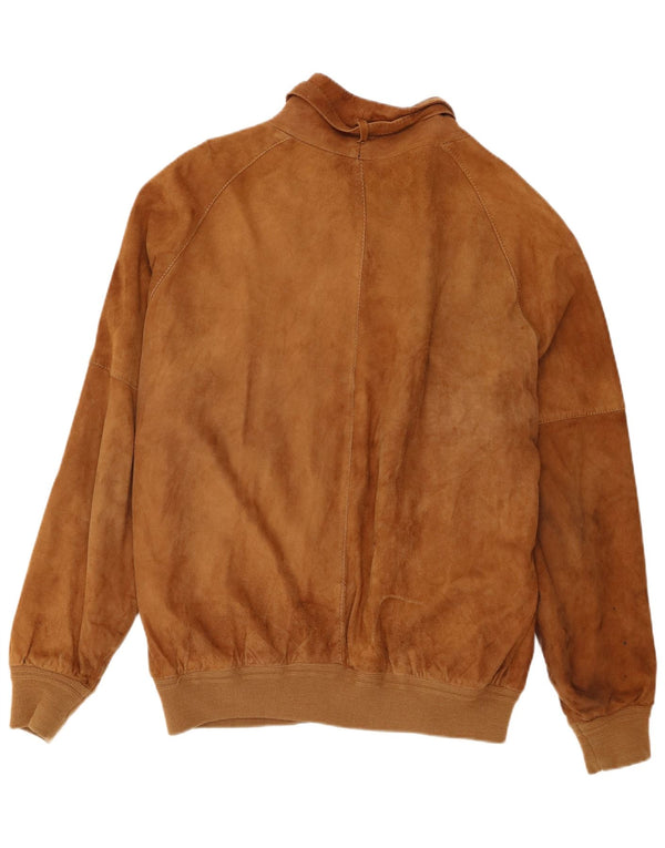 Giubbotto bomber in pelle scamosciata vintage da uomo UK 42 XL in pelle marrone