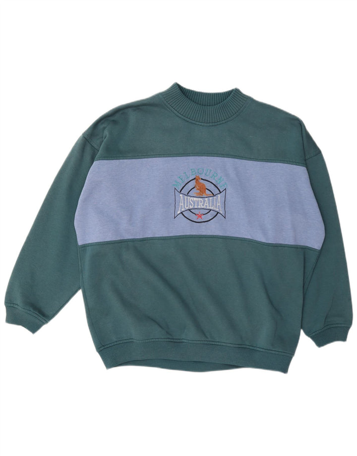 Felpa grafica da uomo vintage maglione XL poliestere color block verde