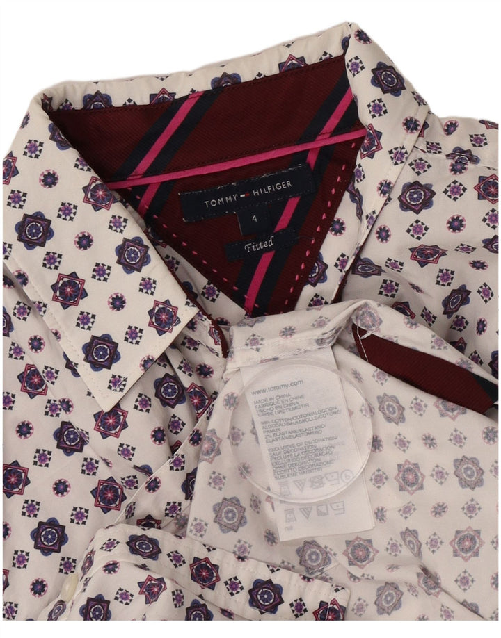 Camicia aderente da donna Tommy Hilfiger US 4 Small cotone geometrico bianco