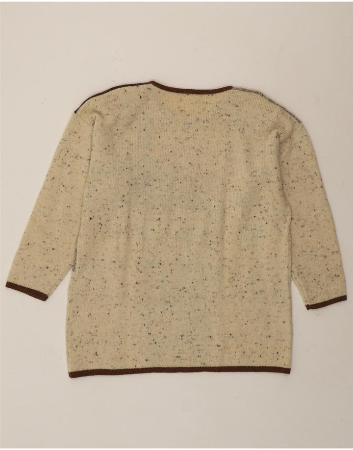 Maglione maglione girocollo da donna vintage UK 16 Novità patchwork beige grande