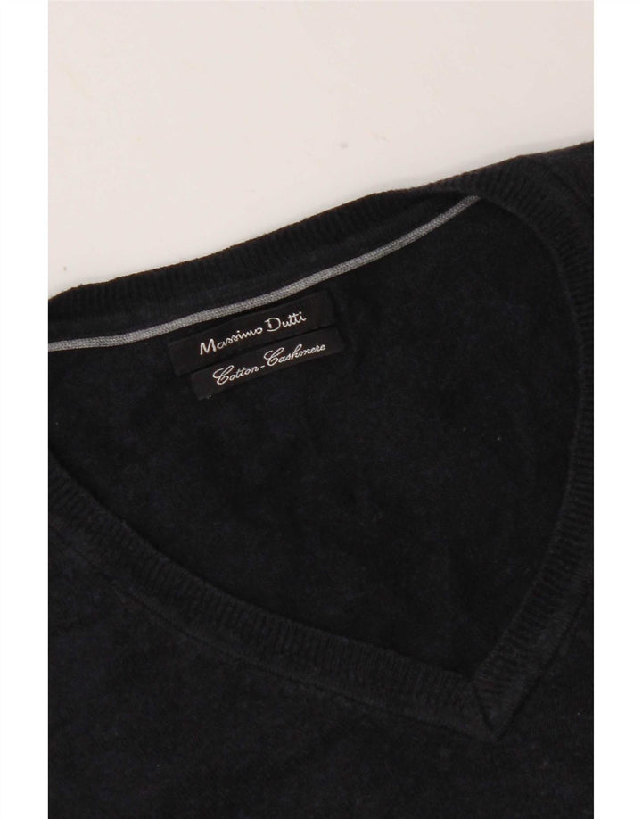 Massimo Dutti Maglione da uomo con scollo a V in cotone medio blu navy