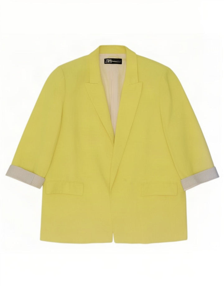 Giacca blazer aperta da donna con maniche a 3/4 Zara UK 16 grande acetato giallo
