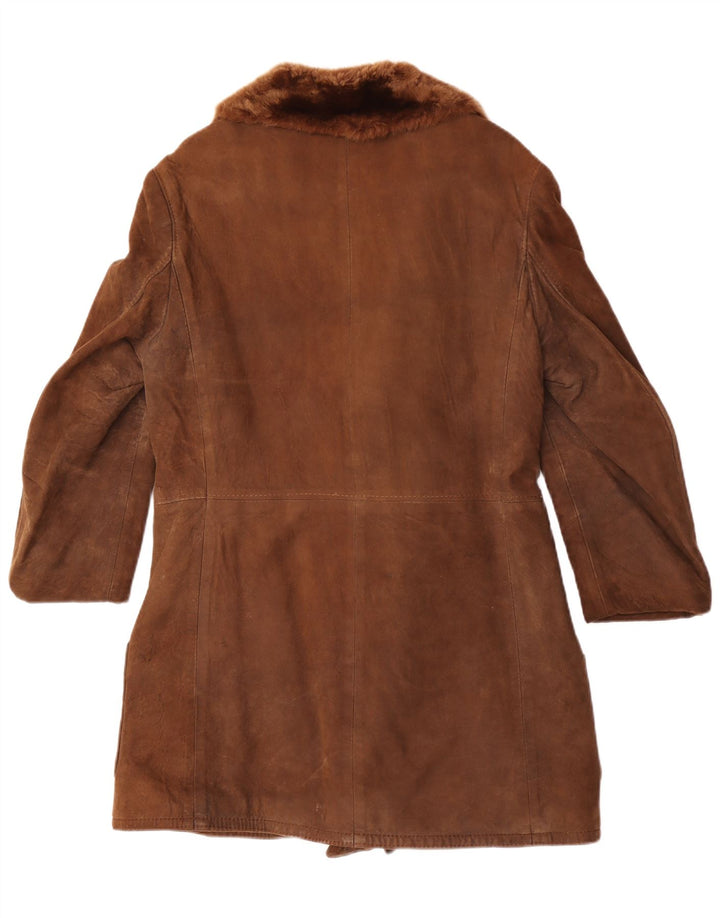 Cappotto in shearling doppio petto da donna vintage UK 12 Marrone medio