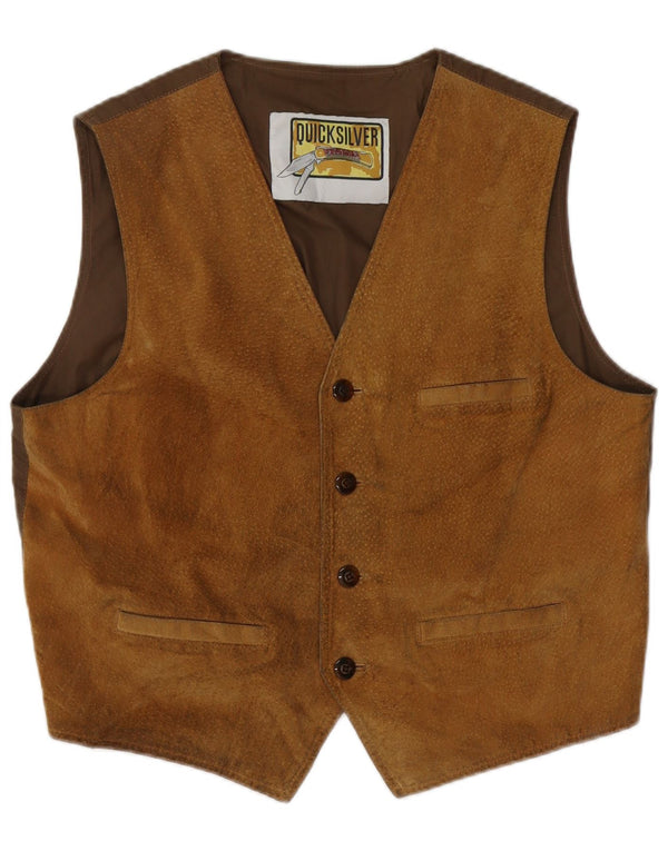Gilet in pelle scamosciata da uomo Quiksilver XL in pelle marrone