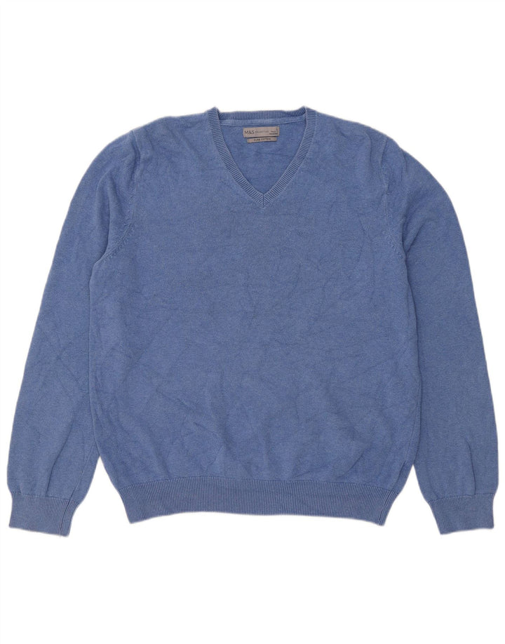 Maglione maglione con scollo a V da uomo Marks & Spencer grande cotone blu