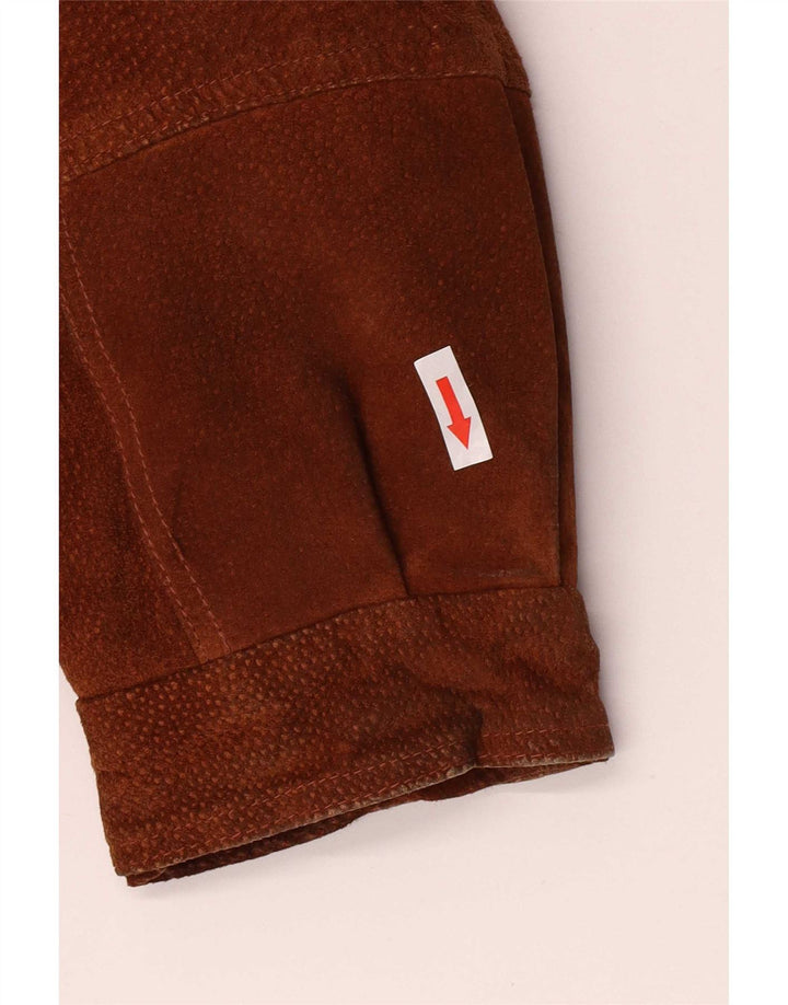 Giacca parka vintage da donna oversize in pelle scamosciata con cappuccio IT 46 grande marrone