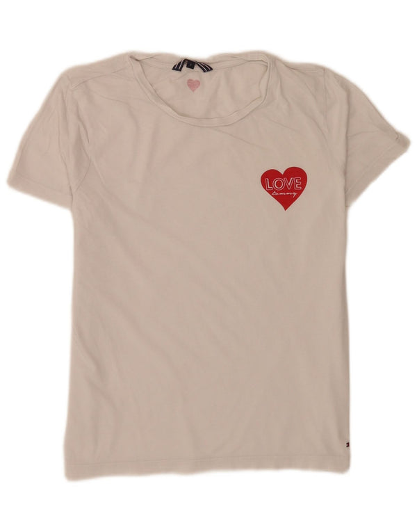 T-shirt grafica da donna Tommy Hilfiger Top UK 8 Small cotone bianco