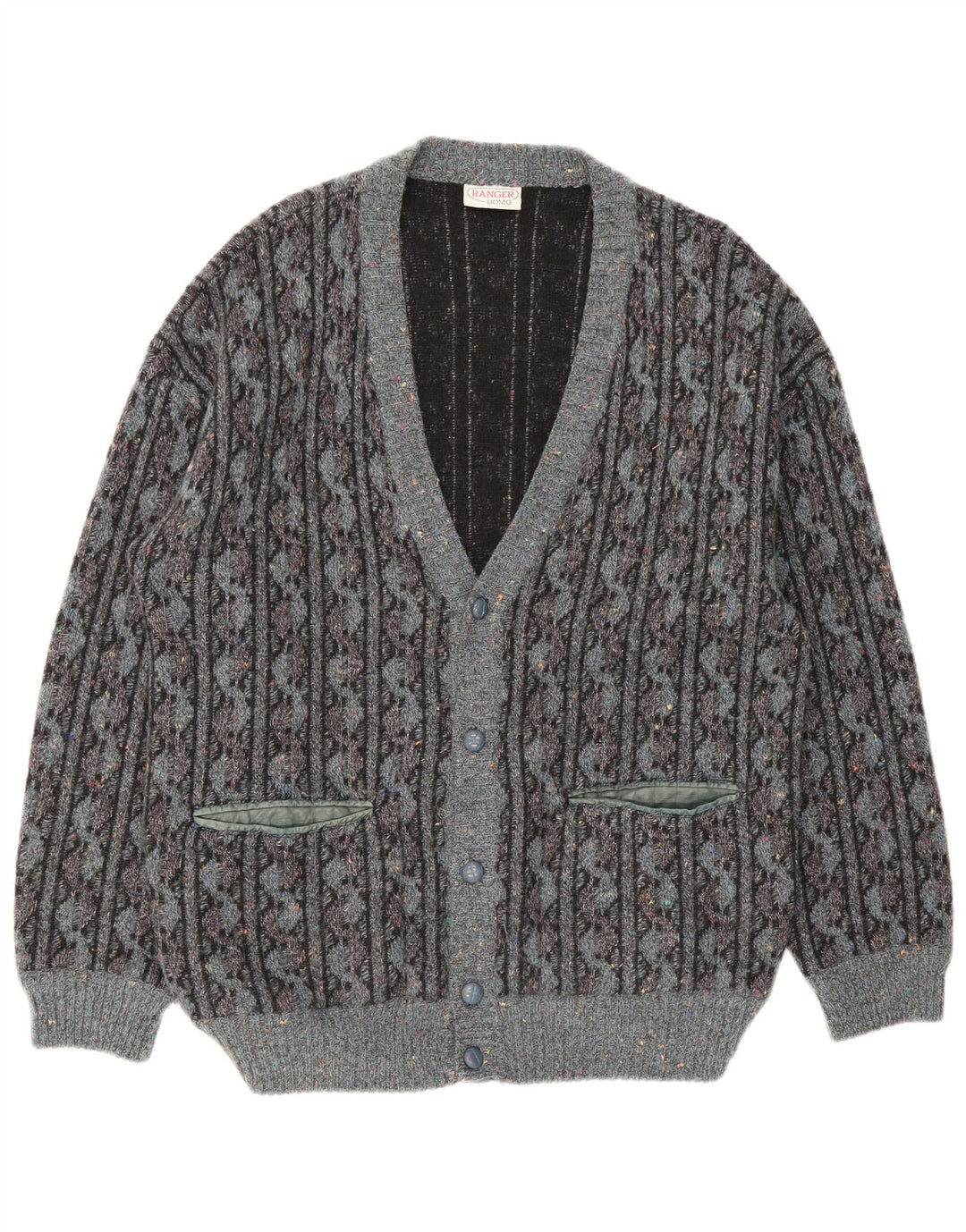 Maglione cardigan da uomo Ranger IT 52 Lana geometrica grigia grande