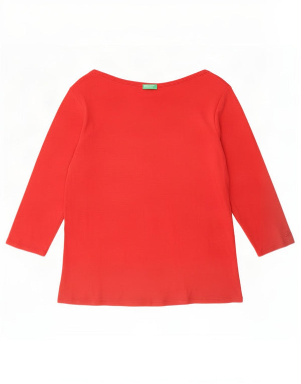 Top da donna Benetton manica 3/4 UK 18 XL rosso cotone