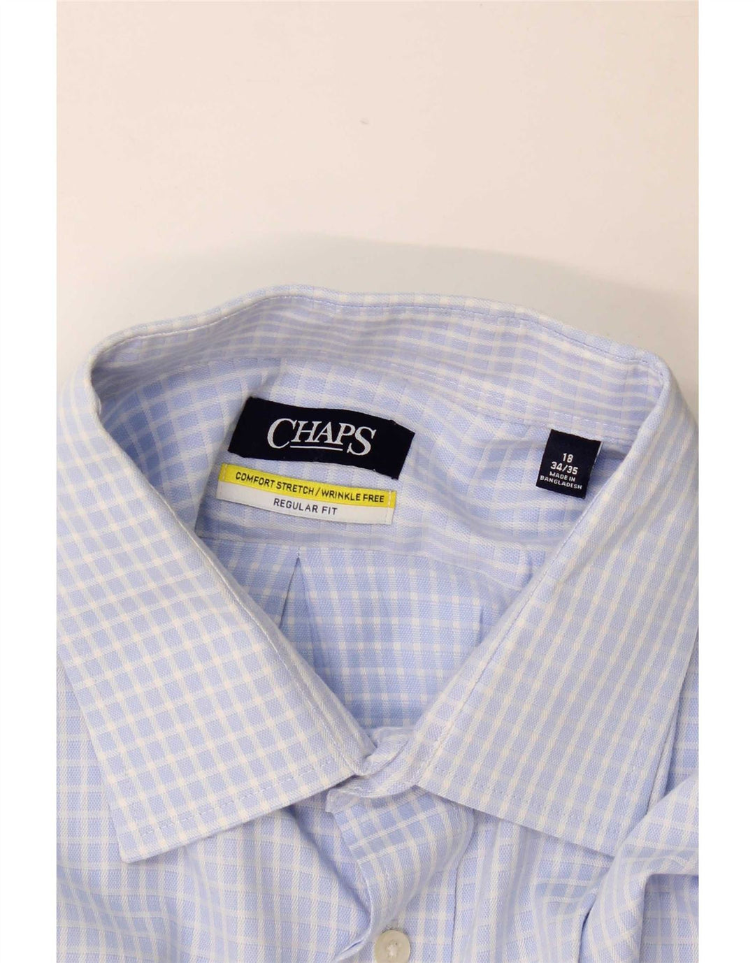 Camicia da uomo elasticizzata vestibilità regolare Chaps taglia 18 2XL cotone a quadretti blu