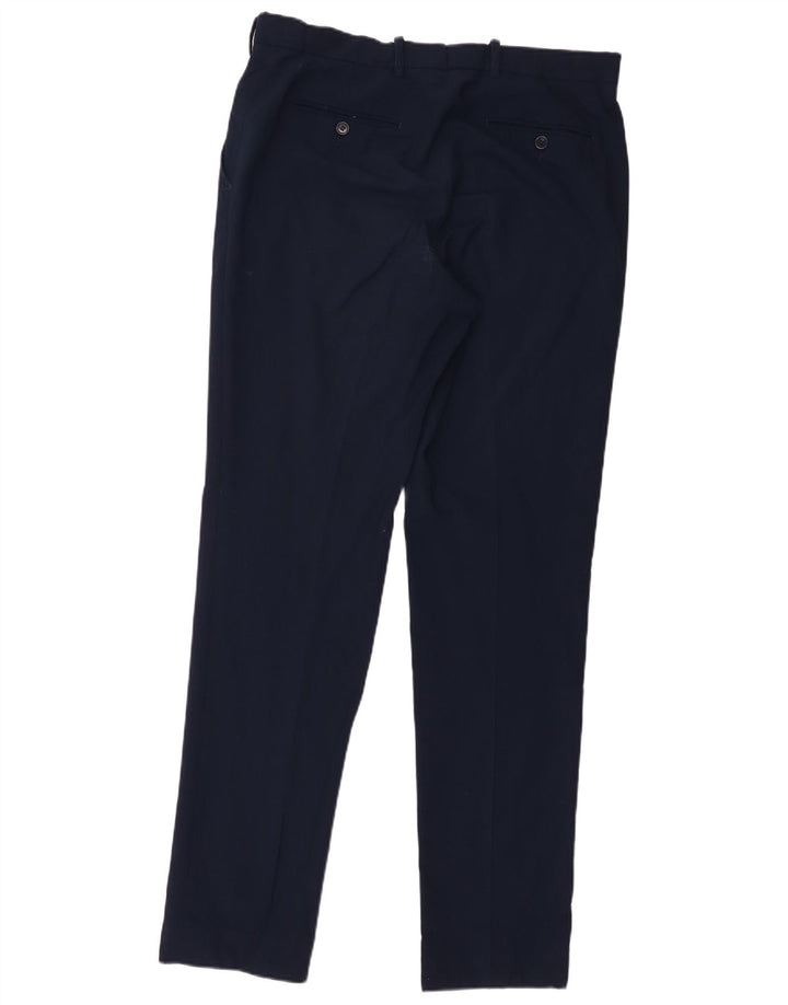 Pantaloni da abito dritti da uomo Marks & Spencer W34 L33 lana blu navy