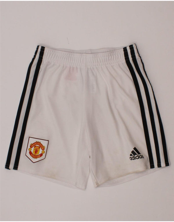 Pantaloncini sportivi Adidas da ragazzo Manchester United 5-6 anni in poliestere bianco
