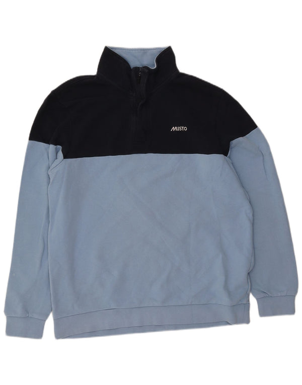 Musto Felpa da uomo con zip e collo maglione XL blu in cotone color block