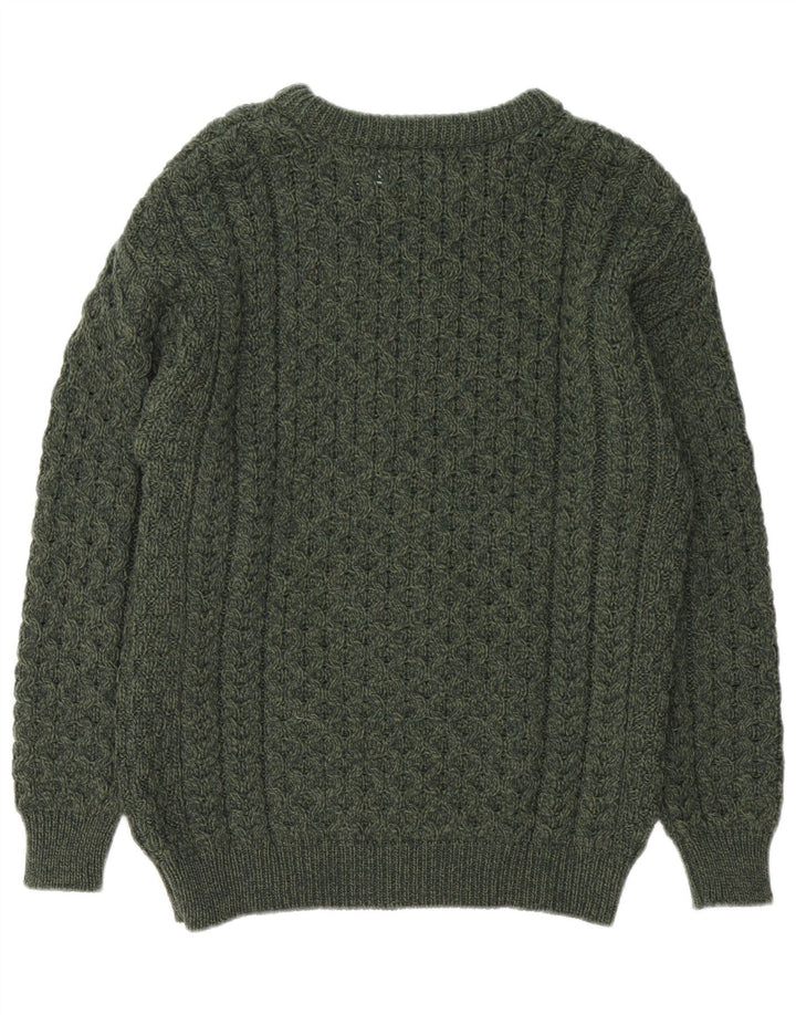 Maglione da uomo con scollo a barca Aran Crafts Lana merino verde medio