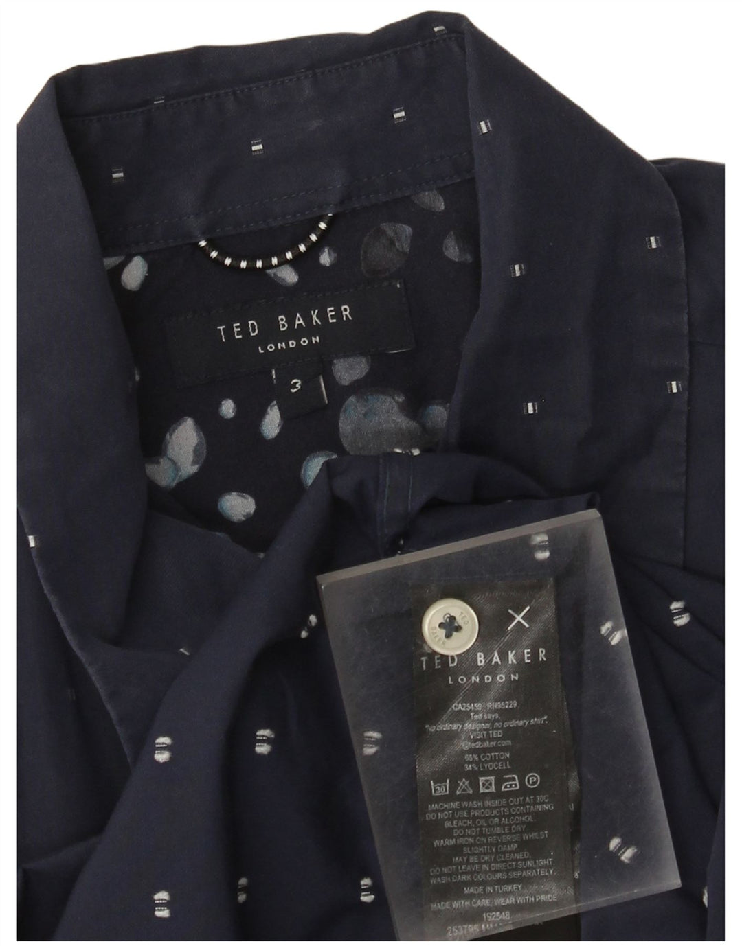 Ted Baker Camicia a maniche corte da uomo Taglia 3 Cotone geometrico blu navy medio