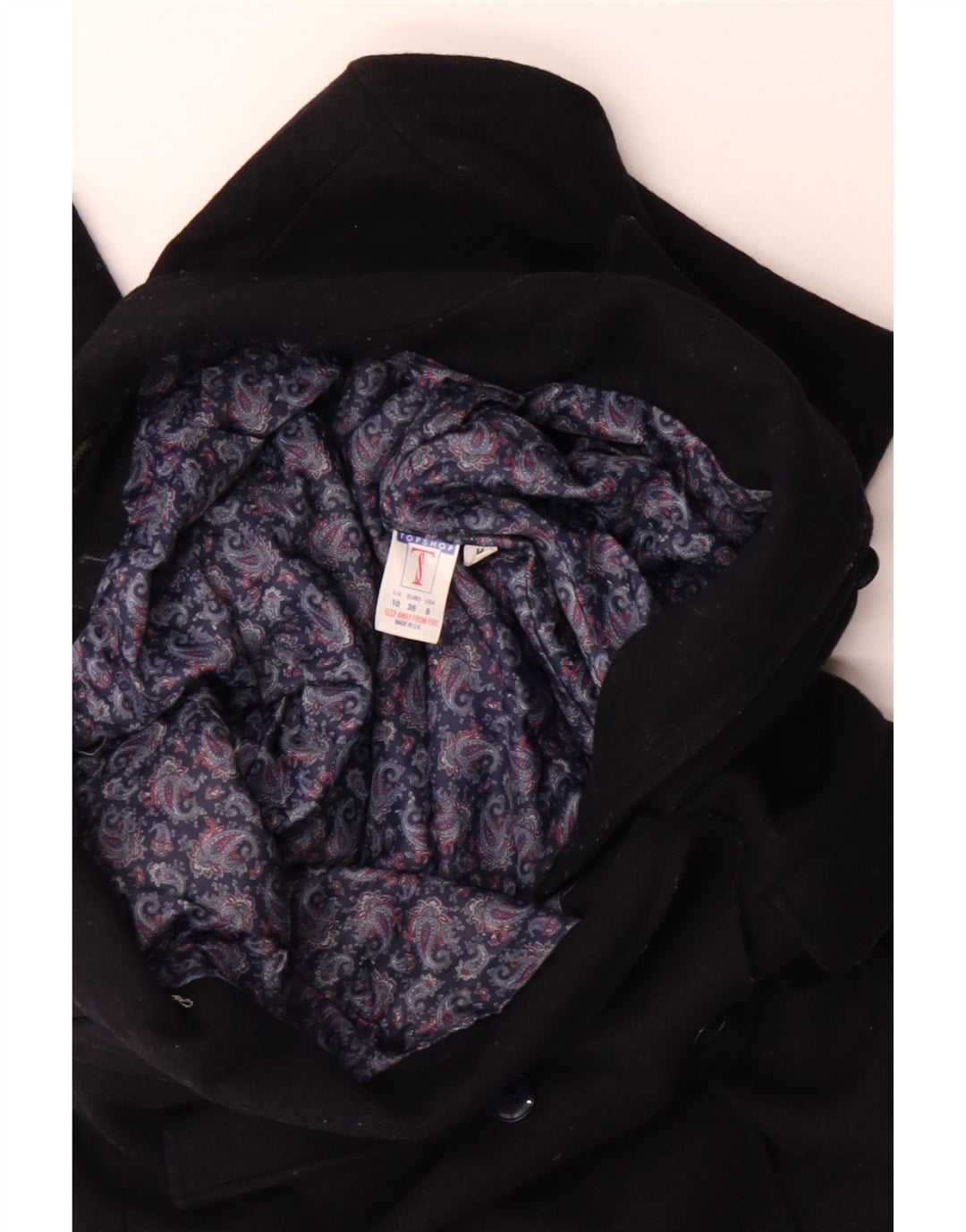 Cappotto doppiopetto da donna Topshop UK 10 piccolo in lana blu navy