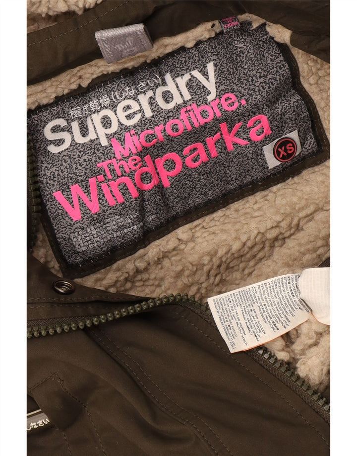 Giacca da donna con cappuccio The Windparka Superdry UK 6 XS verde poliestere