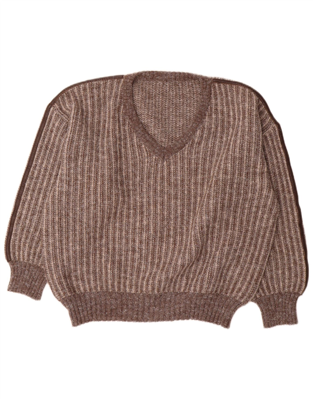 Maglione vintage da uomo con scollo a V IT 50 in lana a righe marrone medio