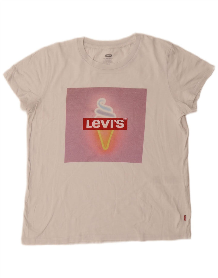 T-shirt grafica da donna LEVI'S Top UK 12 cotone bianco medio