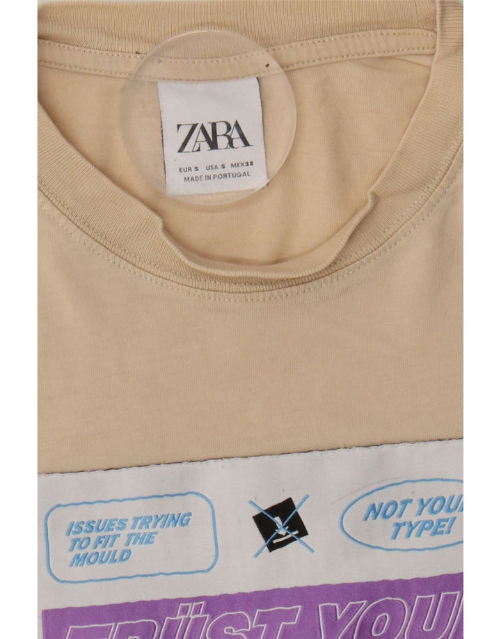 ZARA Mens Graphic T-Shirt Top Small Beige Vintage Zara and Second-Hand Zara from Messina Hembry 