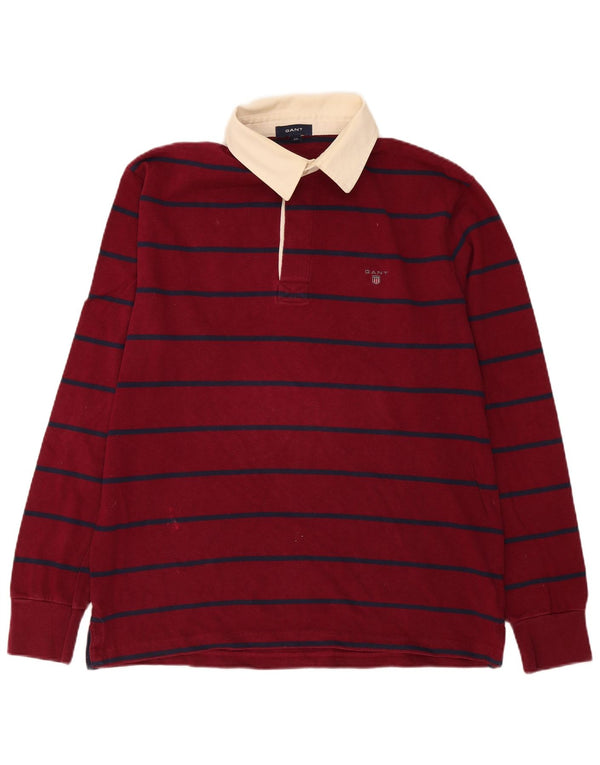 Polo da rugby da uomo a maniche lunghe Gant 2XL cotone a righe bordeaux