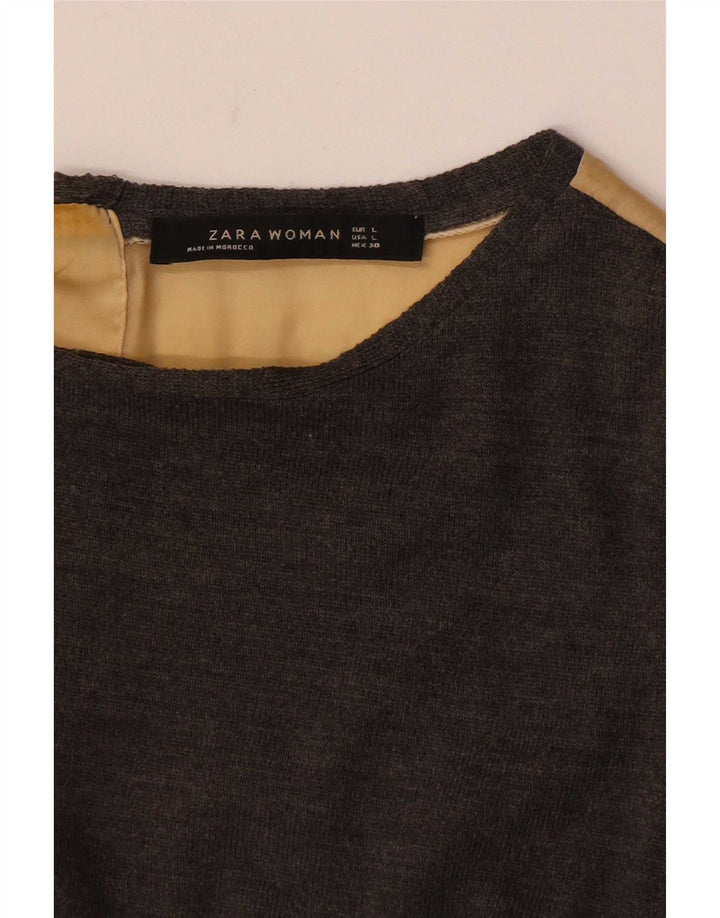 Top Zara da donna con maniche a 3/4, taglia UK 16, grande, grigio, color block