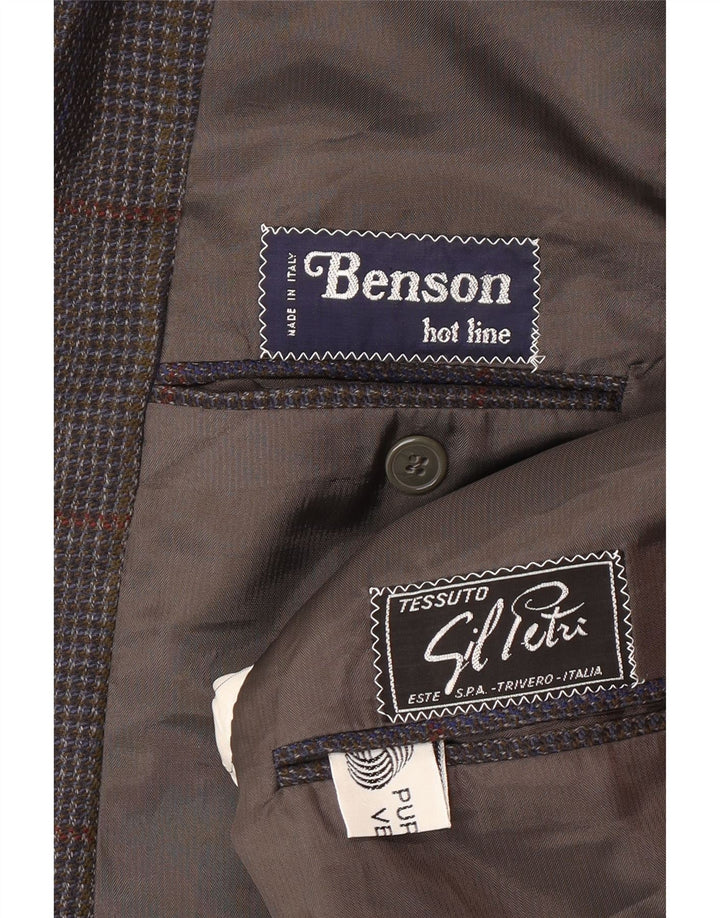 Giacca blazer vintage da uomo a 2 bottoni UK 38 in lana vergine a quadri blu medio