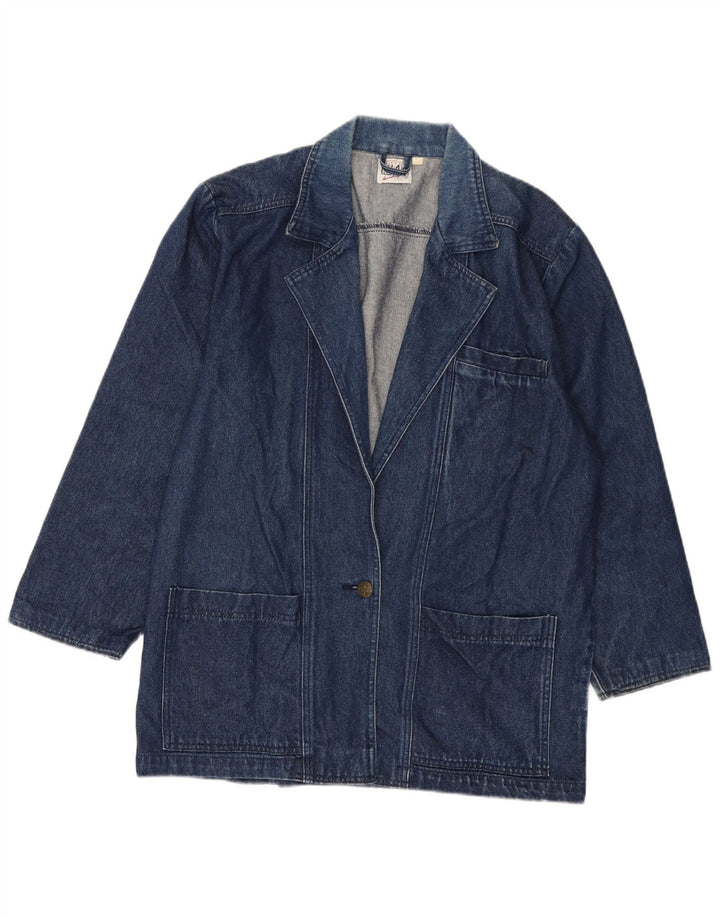 Giacca blazer in denim a 1 bottone vintage da donna UK 16 grande blu