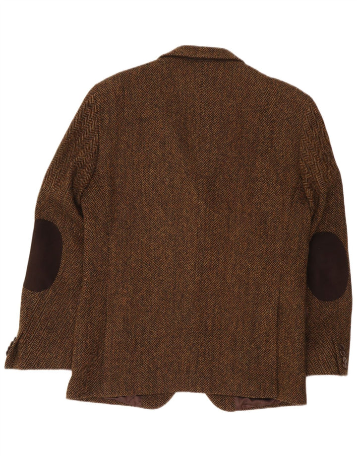 Giacca blazer da uomo a 2 bottoni Harris Tweed IT 50 grande spina di pesce marrone