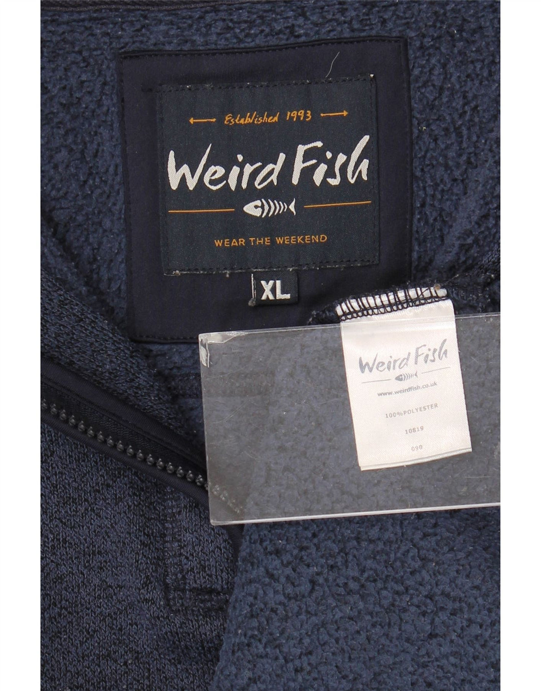 Felpa da uomo con collo con zip Weird Fish, maglione XL, poliestere screziato blu navy