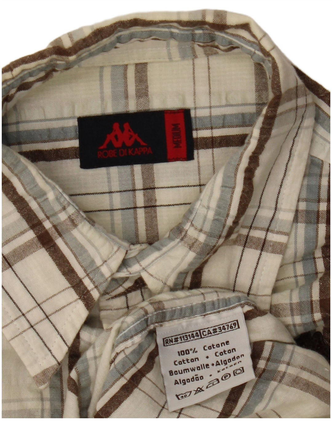 Camicia Kappa da uomo a maniche corte in cotone a quadri bianco sporco medio