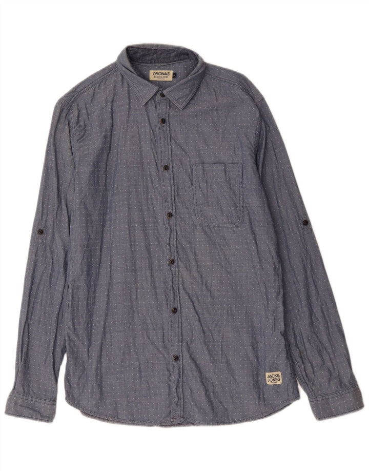 Camicia da uomo Jack & Jones grande in cotone maculato blu