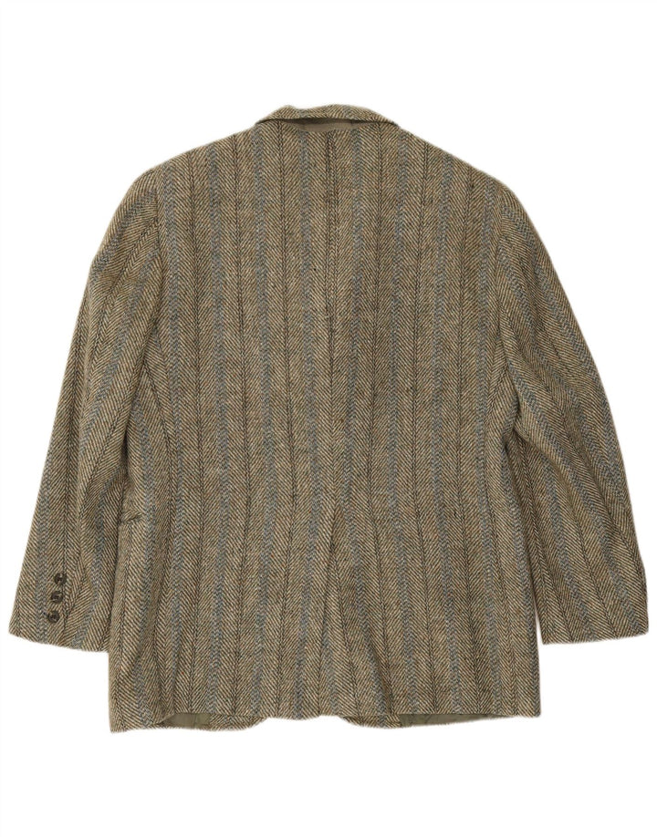 Giacca blazer a 3 bottoni da uomo Harris Tweed UK 38 media kaki a spina di pesce