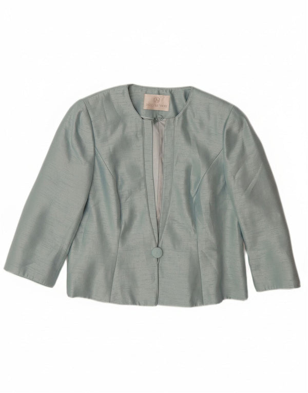 JACQUES VERT Giacca blazer da donna con maniche a 3/4 e 1 bottone UK 14 grande blu